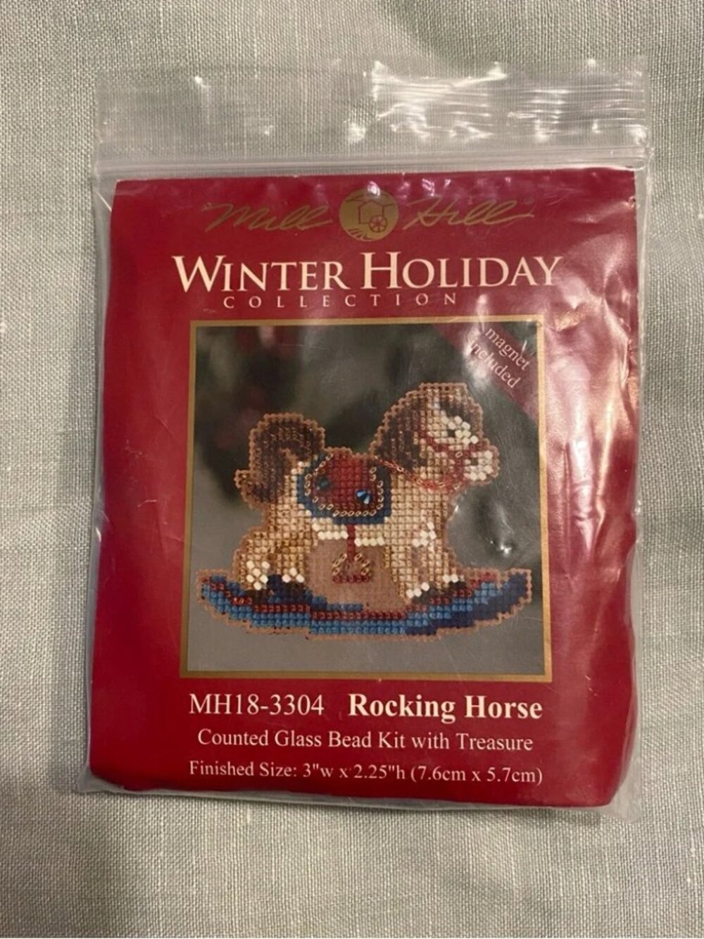 NWT 3" Mill Hill Rocking Horse cross stitch beaded ornament magnet kit